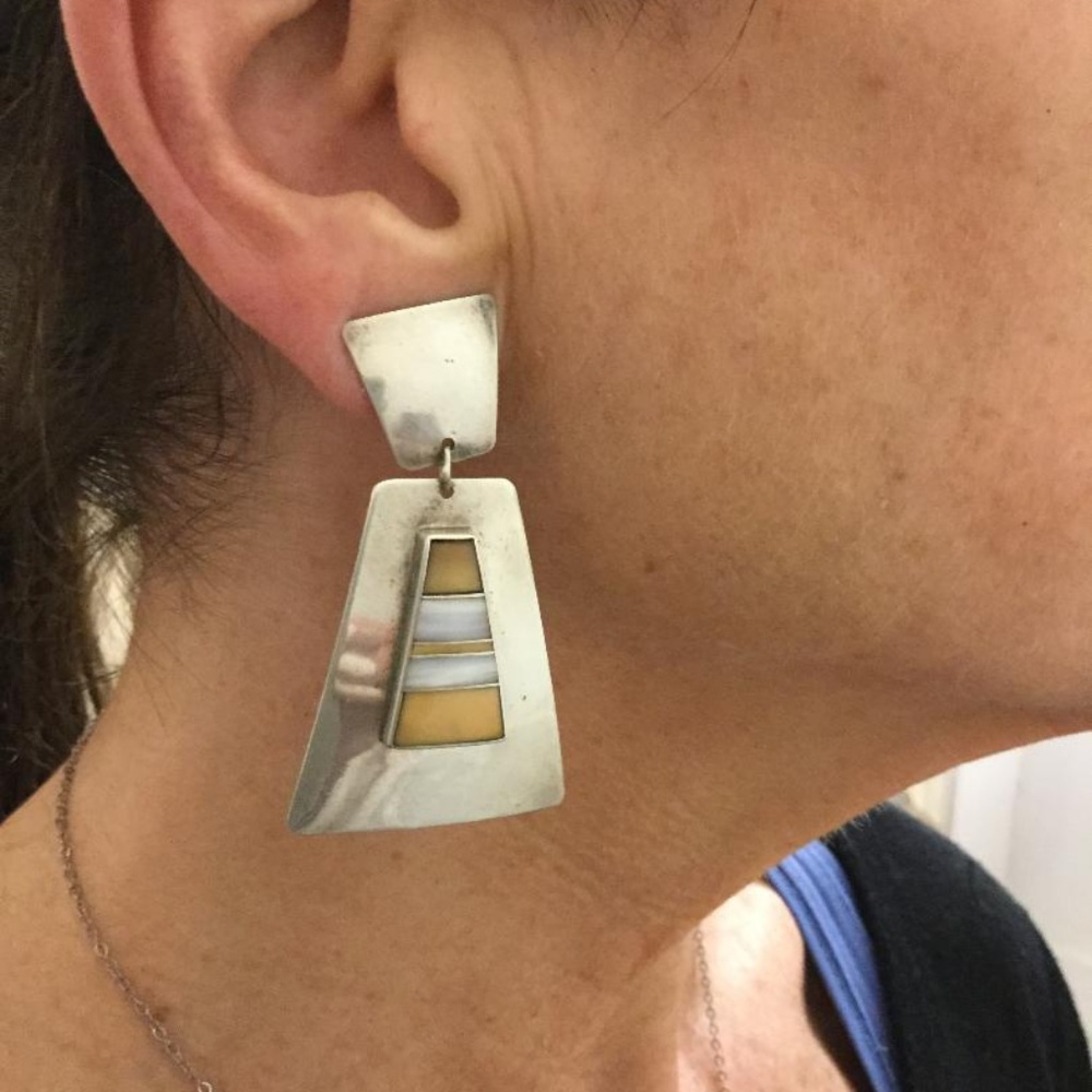 Sterling Silver and Ivory Drop Earrings Zuni